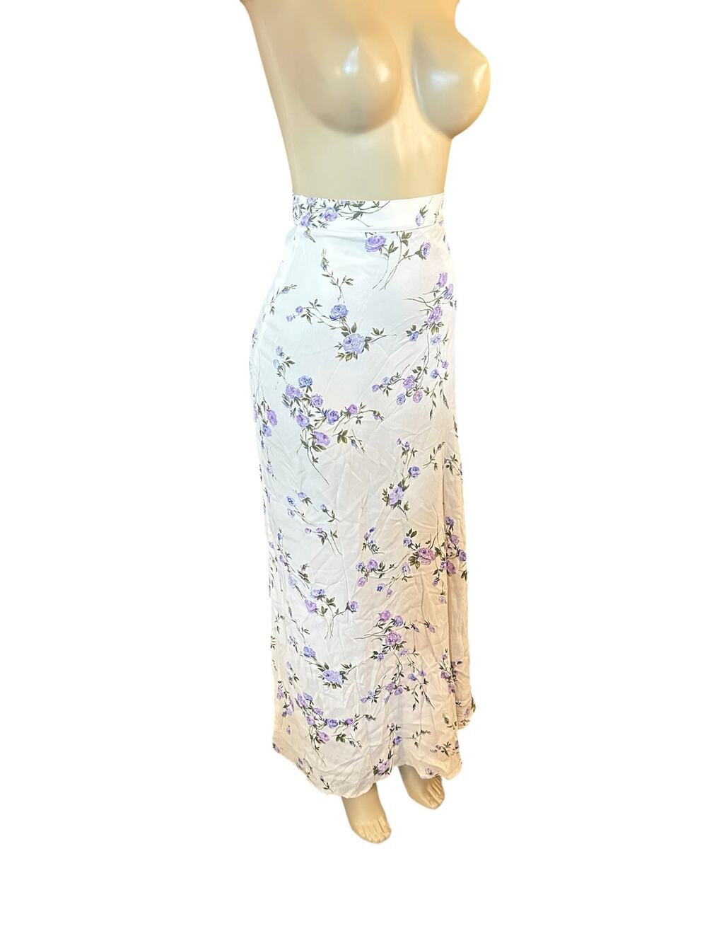 Women XS Flynn Skye Cream Floral Printed Maxi Skirt Wrap Side Slit Festival Boho